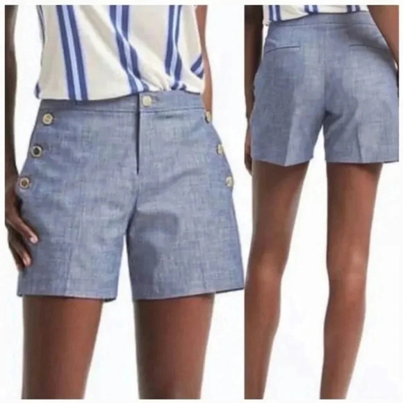 Banana Republic Shorts Tailored Blue Chambray Gold Buttons Size 0 - Picture 2 of 16